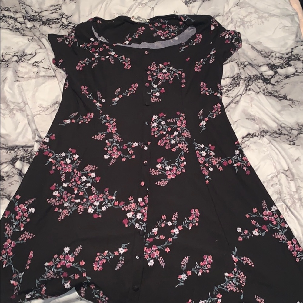 Pink Rose black floral dress